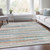 9' X 12' Linen And Pale Aqua Striped Washable Indoor Outdoor Area Rug