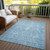 8' X 10' Sky Blue And Ivory Damask Washable Indoor Outdoor Area Rug