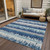 9' X 12' Blue Gray And Ivory Striped Washable Indoor Outdoor Area Rug - Blue, Gray, Ivory