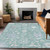 9' X 12' Pale Aqua Ivory And Gray Floral Washable Indoor Outdoor Area Rug