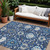 8' X 10' Navy Blue Charcoal And Ivory Damask Washable Indoor Outdoor Area Rug