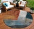 8' Copper Green And Gray Round Abstract Washable Indoor Outdoor Area Rug