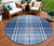 8' Navy Blue Black And Ivory Round Plaid Washable Indoor Outdoor Area Rug