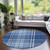 8' Navy Blue Black And Ivory Round Plaid Washable Indoor Outdoor Area Rug