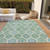 10' X 14' Sage Ivory And Teal Blue Floral Medallion Washable Indoor Outdoor Area Rug