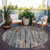 8' Pewter And Brown Round Striped Washable Indoor Outdoor Area Rug