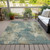 10' X 14' Teal Blue And Beige Abstract Washable Indoor Outdoor Area Rug - Teal Blue, Beige