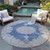 8' Navy Blue And Ivory Round Oriental Washable Indoor Outdoor Area Rug