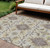 9' X 12' Ivory Brown And Green Oriental Washable Indoor Outdoor Area Rug
