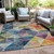 8' X 10' Beige Navy Blue And Orange Geometric Washable Indoor Outdoor Area Rug