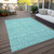 10' X 14' Teal Blue And Ivory Floral Washable Indoor Outdoor Area Rug