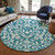 8' Teal Blue And Ivory Round Floral Washable Indoor Outdoor Area Rug Transitional Style - Teal Blue, Ivory Color