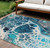 8' X 10' Teal Blue And Navy Blue Nautical Washable Indoor Outdoor Area Rug