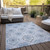10' X 14' Gray And Denim Blue Medallion Washable Indoor Outdoor Area Rug