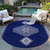 8' Navy Blue Gray And Brown Round Oriental Washable Indoor Outdoor Area Rug