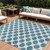 9' X 12' Teal Blue And Ivory Polka Dot Washable Indoor Outdoor Area Rug