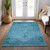 9' X 12' Denim Blue And Navy Blue Oriental Washable Indoor Outdoor Area Rug