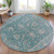 8' Teal Blue And Beige Round Floral Washable Indoor Outdoor Area Rug