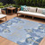 8' X 10' Sky Blue Denim Blue And Ivory Ikat Washable Indoor Outdoor Area Rug