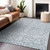 9' X 12' Denim Blue And Ivory Damask Washable Indoor Outdoor Area Rug