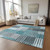 9' X 12' Teal Blue Aqua And Gray Striped Washable Indoor Outdoor Area Rug - 608219397456