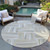 8' Ivory Beige And Gray Round Geometric Washable Indoor Outdoor Area Rug