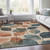 9' X 12' Beige Copper And Denim Blue Floral Washable Indoor Outdoor Area Rug