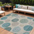 10' X 14' Teal Blue Ivory And Pale Aqua Geometric Washable Indoor Outdoor Area Rug