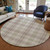 8' Beige Ivory And Green Round Plaid Washable Indoor Outdoor Area Rug