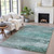 9' X 12' Teal Blue Gray And Pale Aqua Abstract Washable Indoor Outdoor Area Rug