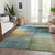 10' X 14' Blue Gold And Green Abstract Washable Indoor Outdoor Area Rug
