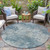 8' Teal Blue And Beige Round Abstract Washable Indoor Outdoor Area Rug - Teal Blue, Beige