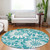 8' X 8' Teal and Ivory Round Floral Washable Non Skid Indoor Outdoor Area Rug