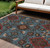 8' X 10' Denim Blue Brick Red And Brown Oriental Washable Indoor Outdoor Area Rug