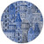 8' Navy Blue And Sky Blue Round Village Houses Washable Indoor Outdoor Area Rug
