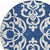 8' Navy Blue And Ivory Round Damask Washable Indoor Outdoor Area Rug