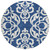 8' Navy Blue And Ivory Round Damask Washable Indoor Outdoor Area Rug