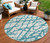 8' Teal Blue And Ivory Round Abstract Washable Indoor Outdoor Area Rug - 880016607253