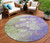 8' Purple Lilac And Artichoke Green Round Abstract Washable Indoor Outdoor Area Rug