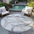 8' Ivory Gray And Beige Round Abstract Washable Indoor Outdoor Area Rug