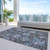 9' X 12' Chocolate And Aqua Damask Washable Indoor Outdoor Area Rug