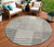 8' Beige Ivory And Taupe Round Striped Washable Indoor Outdoor Area Rug