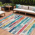 10' X 14' Ivory Teal Blue Orange And Red Striped Washable Indoor Outdoor Area Rug