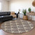 8' Brown And Beige Round Geometric Washable Indoor Outdoor Area Rug Transitional Style - Brown, Beige Color