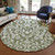 8' Fern Green And Ivory Round Floral Washable Indoor Outdoor Area Rug