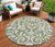 8' Fern Green And Ivory Round Floral Washable Indoor Outdoor Area Rug