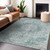 9' X 12' Teal Blue Floral Medallion Washable Indoor Outdoor Area Rug - Teal Blue