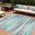 8' X 10' Teal Blue Plum And Ivory Striped Washable Indoor Outdoor Area Rug