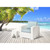 33" White Heavy Duty Plastic Outdoor Club Chair With Aqua Blue Cushion