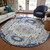 8' Navy Blue Ivory And Gray Round Oriental Washable Indoor Outdoor Area Rug